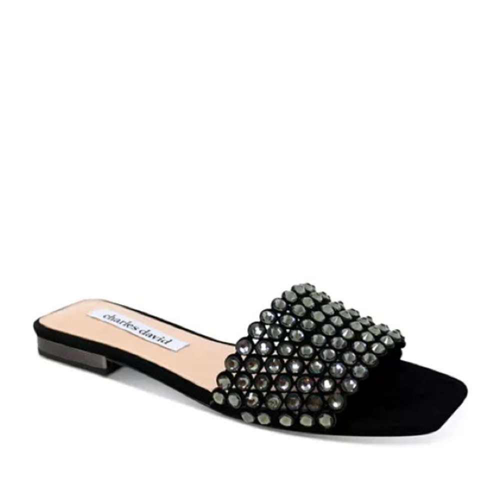 Charles David Black Jeweled Slide Sandal with Faceted Stones